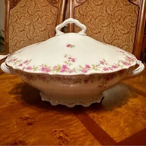Vintage Antique Carl Tielsch CT Germany Porcelain Floral Serving Bowl Tureen